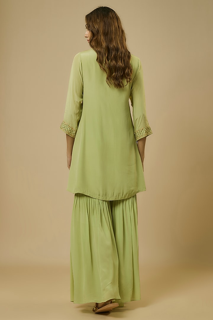 Sage Green Crepe Party Wear Sharara Set by Ewoke at Pernia's Pop Up Shop
