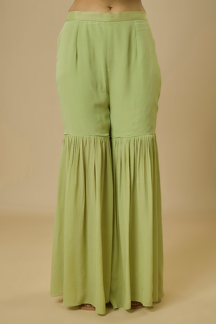 Sage Green Crepe Party Wear Sharara Set by Ewoke at Pernia's Pop Up Shop