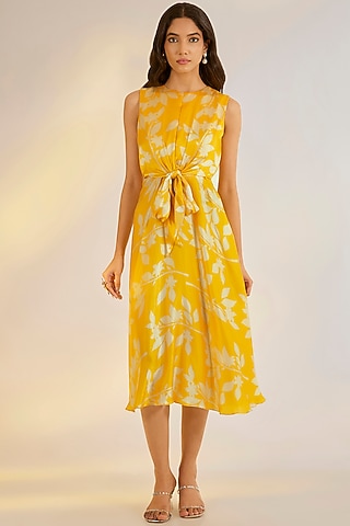 Yellow Bemberg Silk Digital Printed Dress by Ewoke