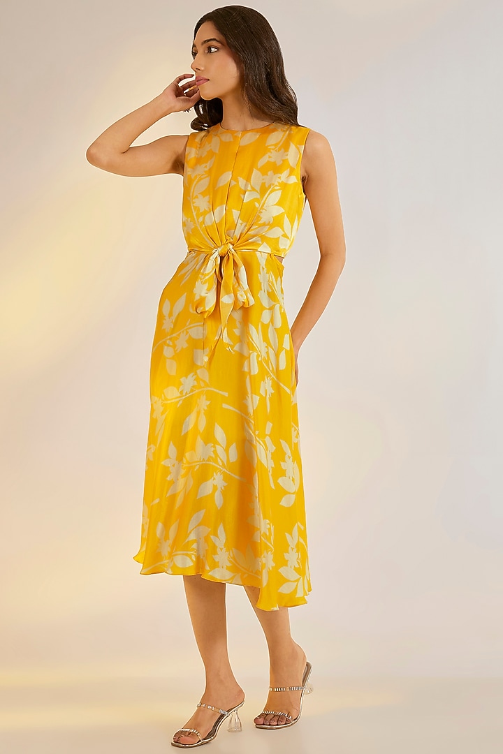 Yellow Bemberg Silk Digital Printed Summer Dress by Ewoke at Pernia's Pop Up Shop