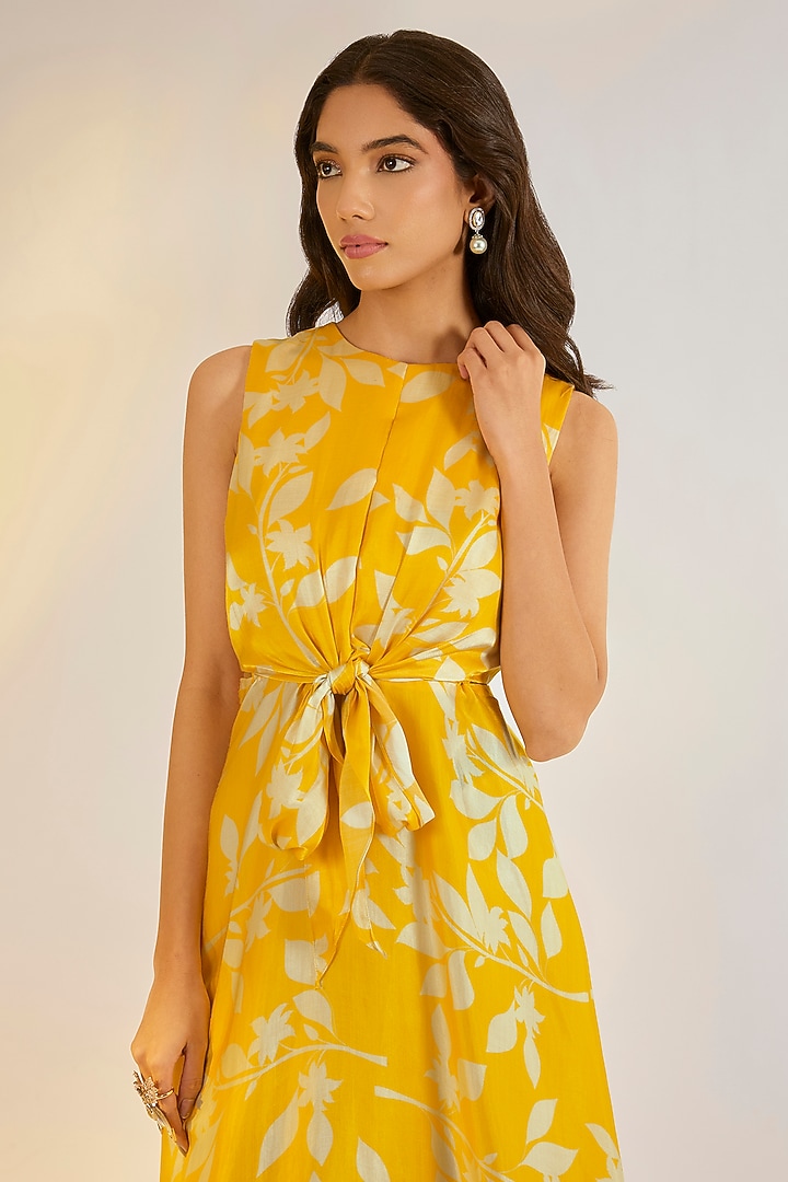 Yellow Bemberg Silk Digital Printed Summer Dress by Ewoke at Pernia's Pop Up Shop