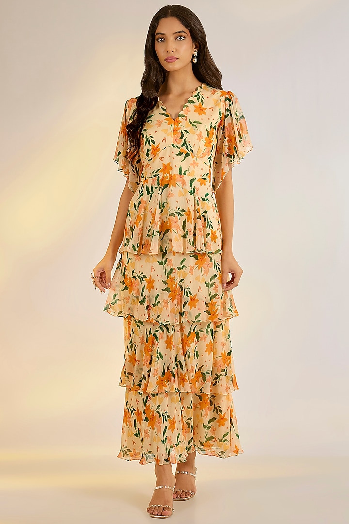 Yellow Georgette Floral Digital Printed Summer Dress by Ewoke at Pernia's Pop Up Shop