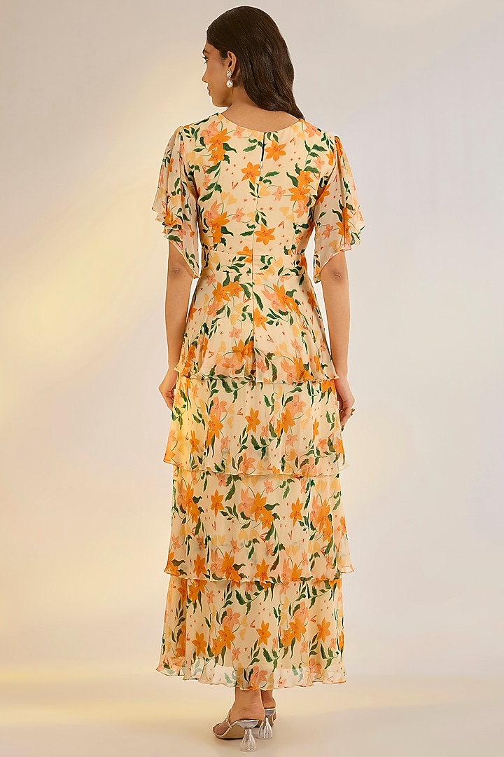 Yellow Georgette Floral Digital Printed Summer Dress by Ewoke at Pernia's Pop Up Shop