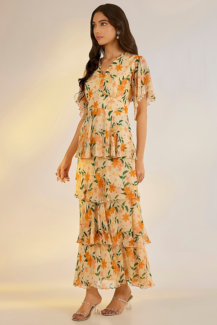 Yellow Georgette Floral Digital Printed Summer Dress by Ewoke at Pernia's Pop Up Shop