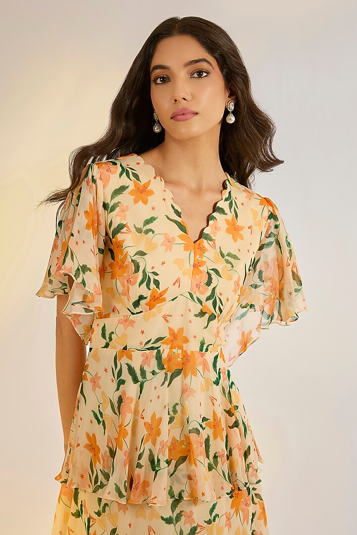 Yellow Georgette Floral Digital Printed Summer Dress by Ewoke at Pernia's Pop Up Shop
