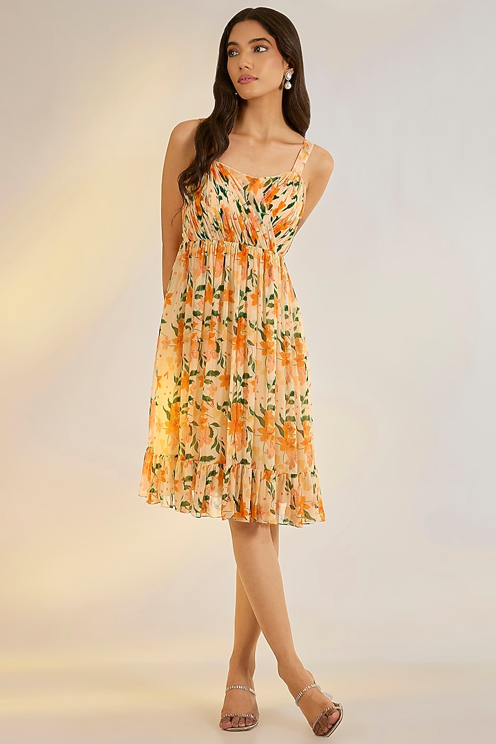 Yellow Georgette Floral Digital Printed Summer Dress by Ewoke at Pernia's Pop Up Shop