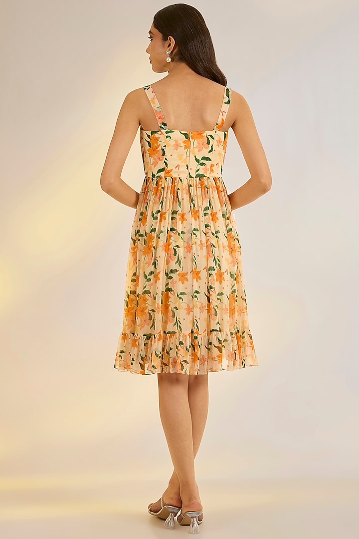 Yellow Georgette Floral Digital Printed Summer Dress by Ewoke at Pernia's Pop Up Shop