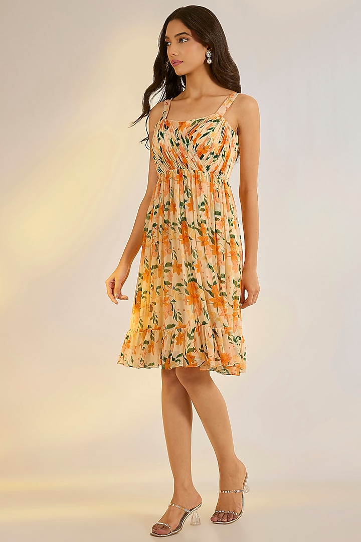 Yellow Georgette Floral Digital Printed Summer Dress by Ewoke at Pernia's Pop Up Shop