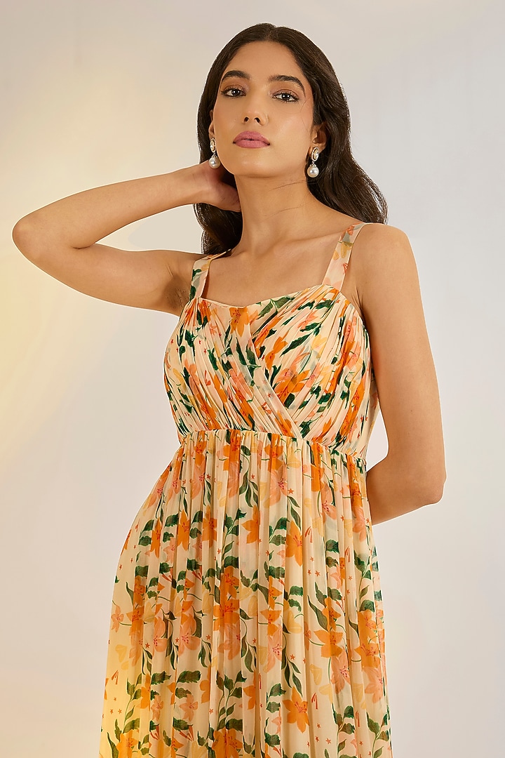 Yellow Georgette Floral Digital Printed Summer Dress by Ewoke at Pernia's Pop Up Shop
