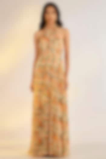 Yellow Georgette Floral Digital Printed Maxi Summer Dress by Ewoke at Pernia's Pop Up Shop