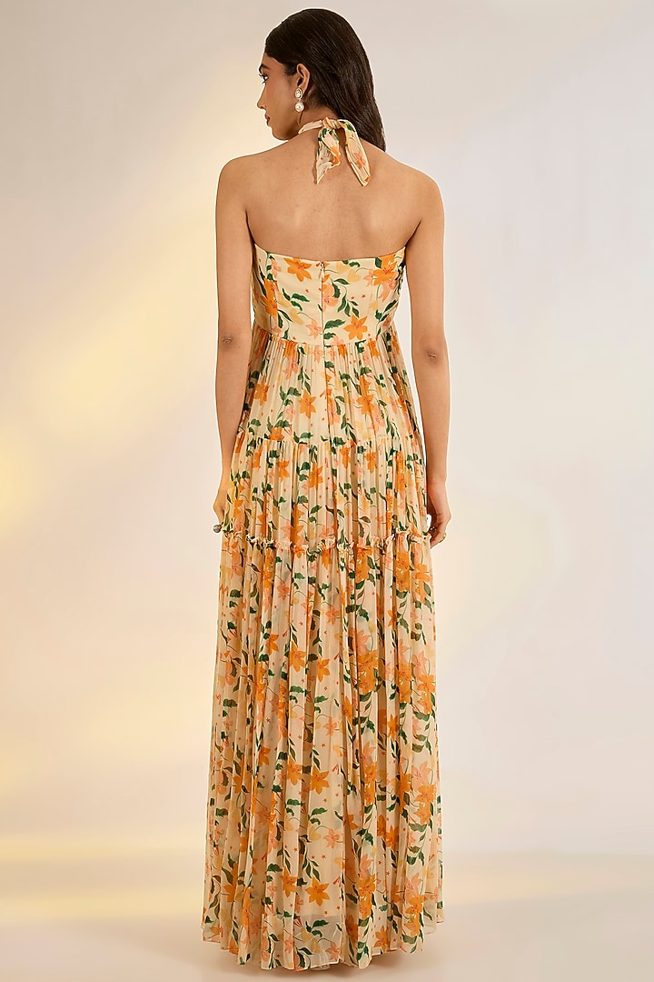 Yellow Georgette Floral Digital Printed Maxi Summer Dress by Ewoke at Pernia's Pop Up Shop