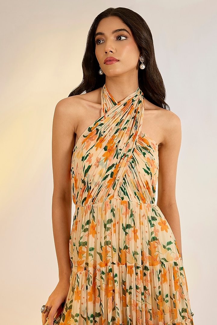 Yellow Georgette Floral Digital Printed Maxi Summer Dress by Ewoke at Pernia's Pop Up Shop