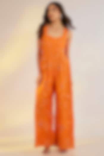 Orange Organza Thread Embroidered Jumpsuit by Ewoke at Pernia's Pop Up Shop