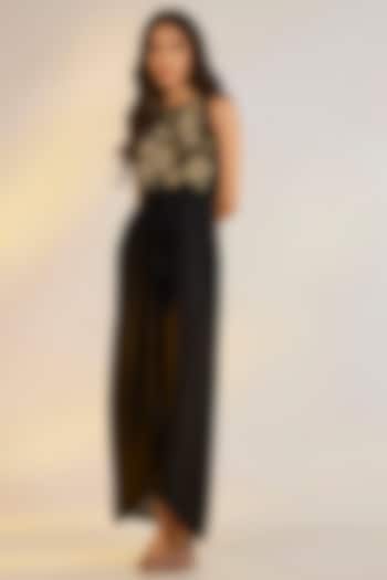 Black Georgette Satin Floral Embroidered Summer Dress by Ewoke at Pernia's Pop Up Shop