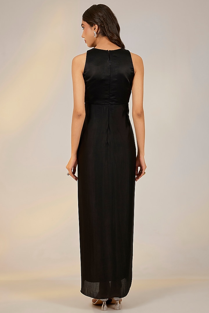 Black Georgette Satin Floral Embroidered Summer Dress by Ewoke at Pernia's Pop Up Shop