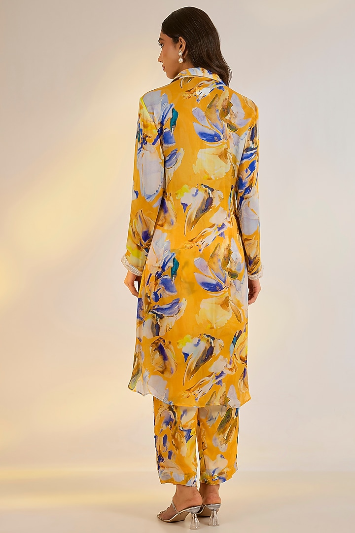 Yellow Chiffon Satin Digital Printed Co-Ord Set by Ewoke at Pernia's Pop Up Shop