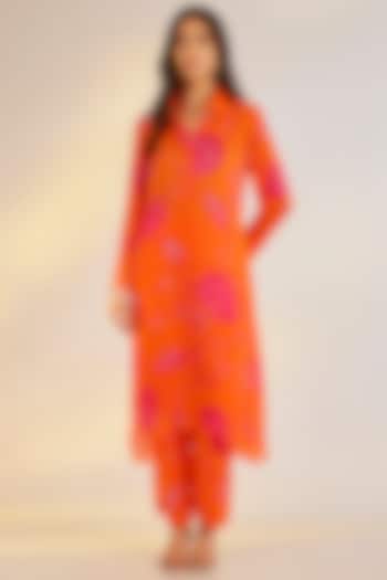 Orange Georgette Satin Digital Printed Co-Ord Set by Ewoke at Pernia's Pop Up Shop