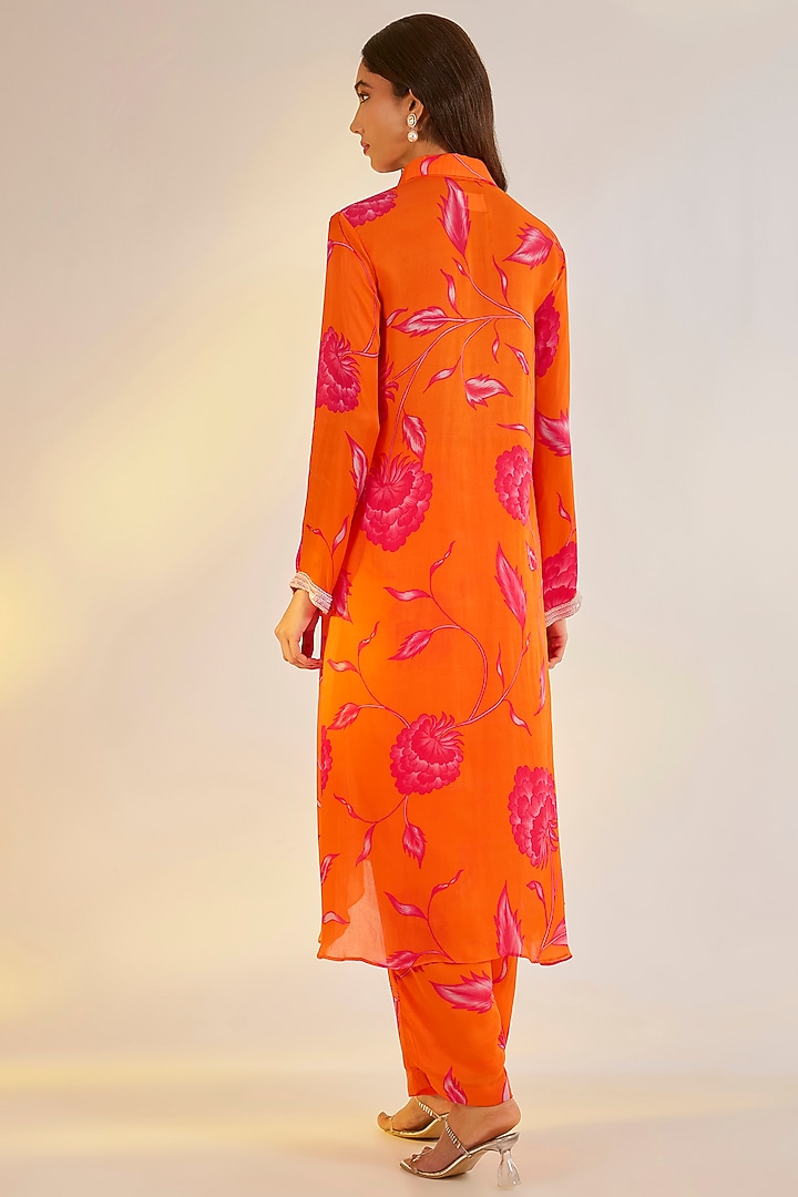 Orange Georgette Satin Digital Printed Co-Ord Set by Ewoke at Pernia's Pop Up Shop
