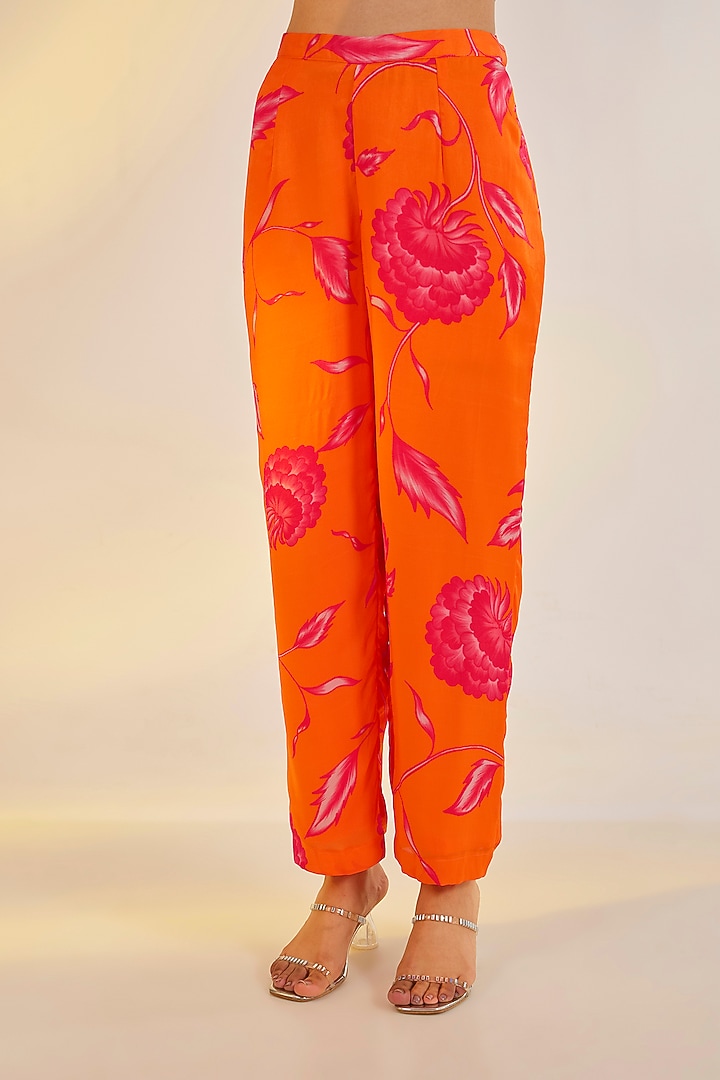 Orange Georgette Satin Digital Printed Co-Ord Set by Ewoke at Pernia's Pop Up Shop