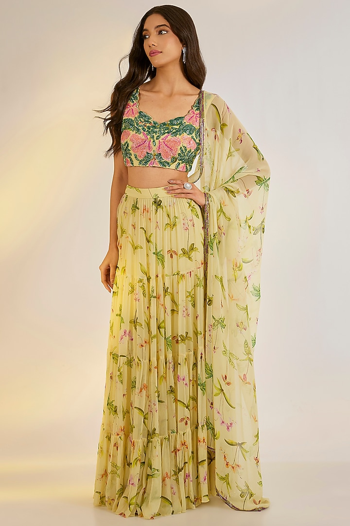 Green Georgette Digital Printed Lehenga Set by Ewoke at Pernia's Pop Up Shop