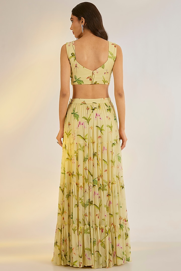 Green Georgette Digital Printed Lehenga Set by Ewoke at Pernia's Pop Up Shop
