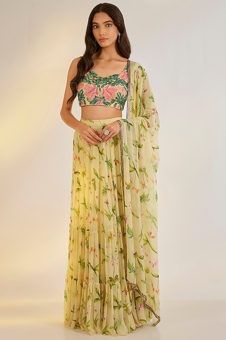 Green Georgette Digital Printed Lehenga Set by Ewoke at Pernia's Pop Up Shop