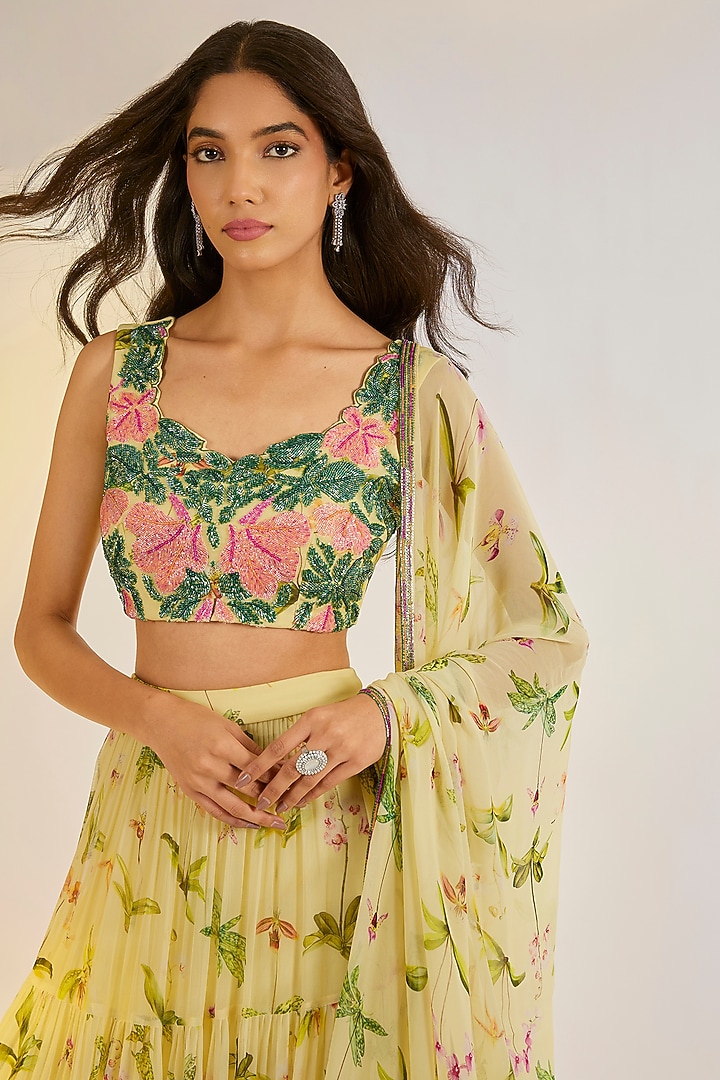 Green Georgette Digital Printed Lehenga Set by Ewoke at Pernia's Pop Up Shop