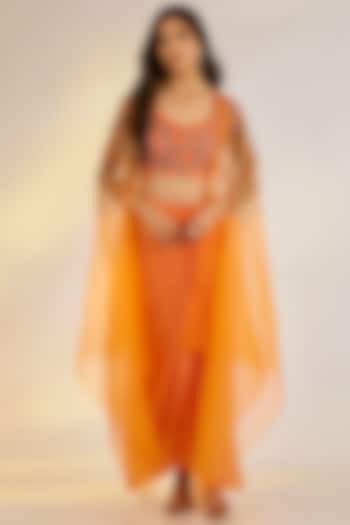 Orange Organza Cape Set by Ewoke at Pernia's Pop Up Shop