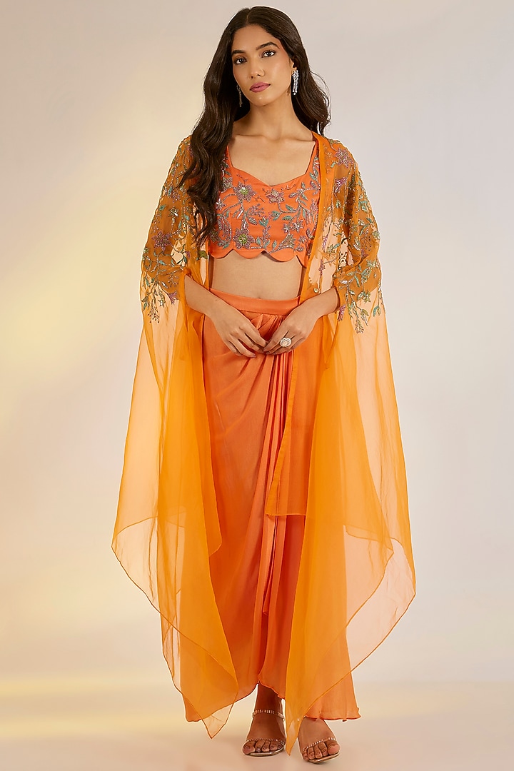Orange Organza Cape Set by Ewoke at Pernia's Pop Up Shop