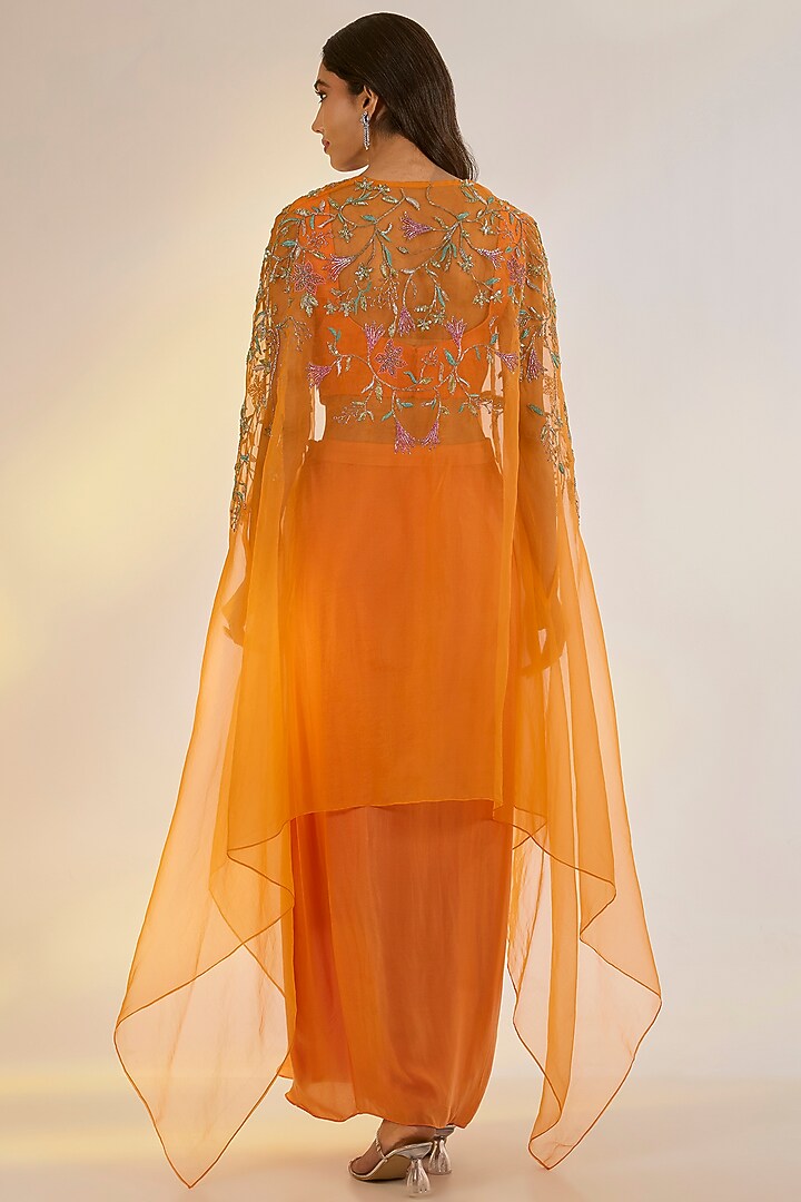 Orange Organza Cape Set by Ewoke at Pernia's Pop Up Shop