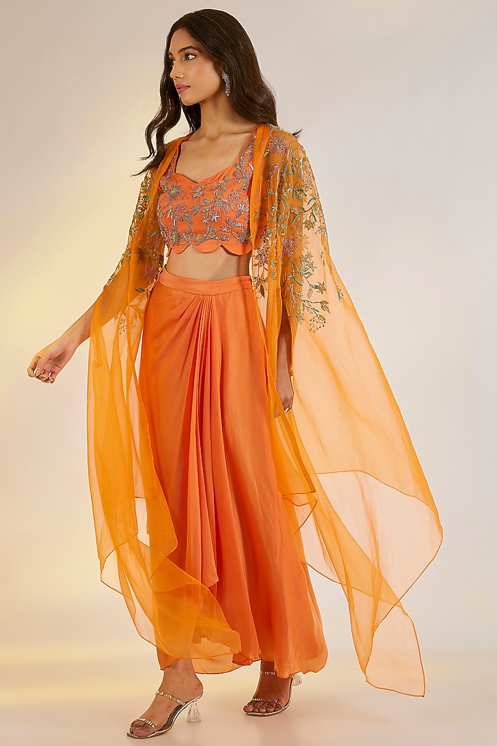 Orange Organza Cape Set by Ewoke at Pernia's Pop Up Shop