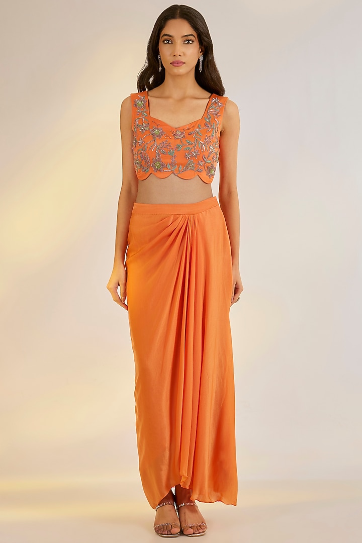Orange Organza Cape Set by Ewoke at Pernia's Pop Up Shop