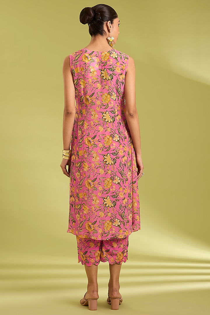 Pink Organza & Crepe Bead Embroidered Kaftan Set by Ewoke at Pernia's Pop Up Shop