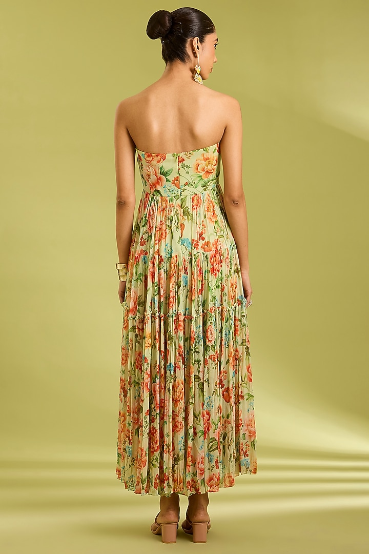 Green Chiffon Floral Printed Maxi Summer Dress by Ewoke at Pernia's Pop Up Shop