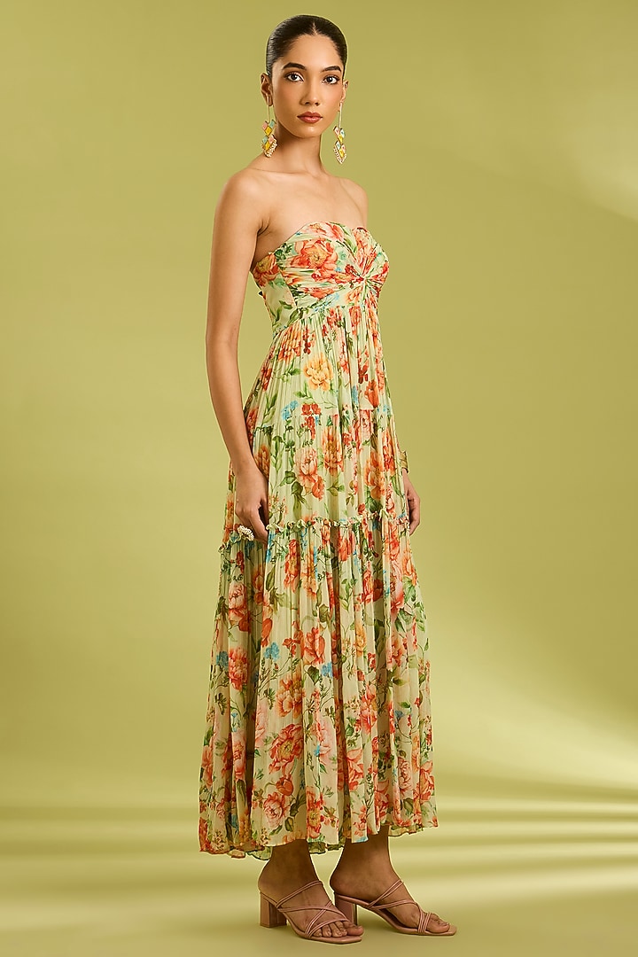Green Chiffon Floral Printed Maxi Summer Dress by Ewoke at Pernia's Pop Up Shop