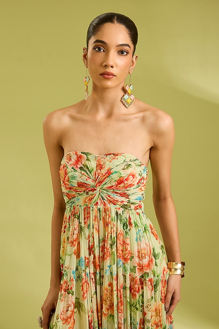 Green Chiffon Floral Printed Maxi Summer Dress by Ewoke at Pernia's Pop Up Shop
