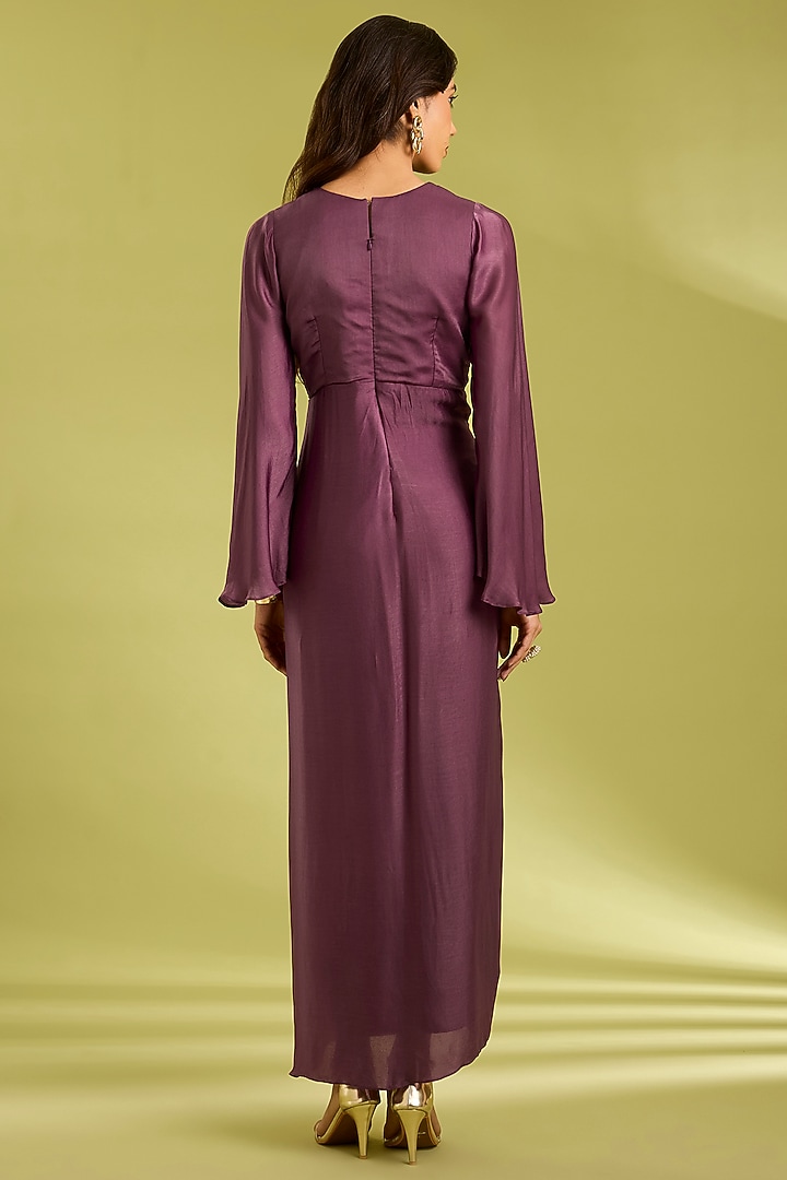 Mauve Georgette Satin Crystal Embroidered Draped Vacation Dress by Ewoke at Pernia's Pop Up Shop