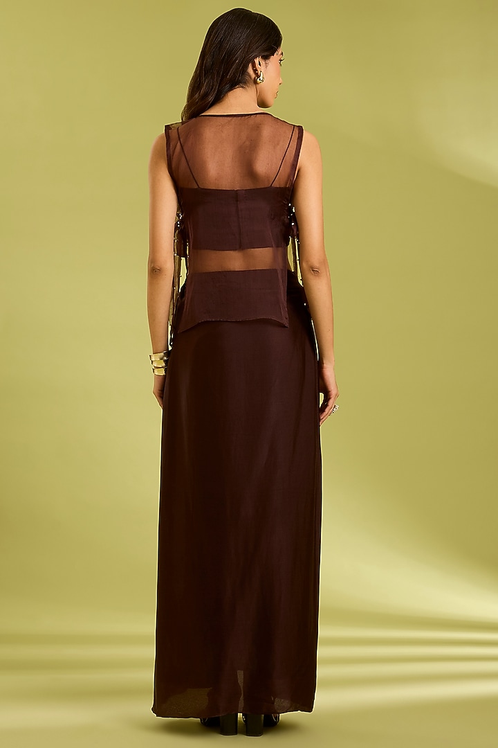 Brown Georgette Satin Draped Skirt Set by Ewoke at Pernia's Pop Up Shop