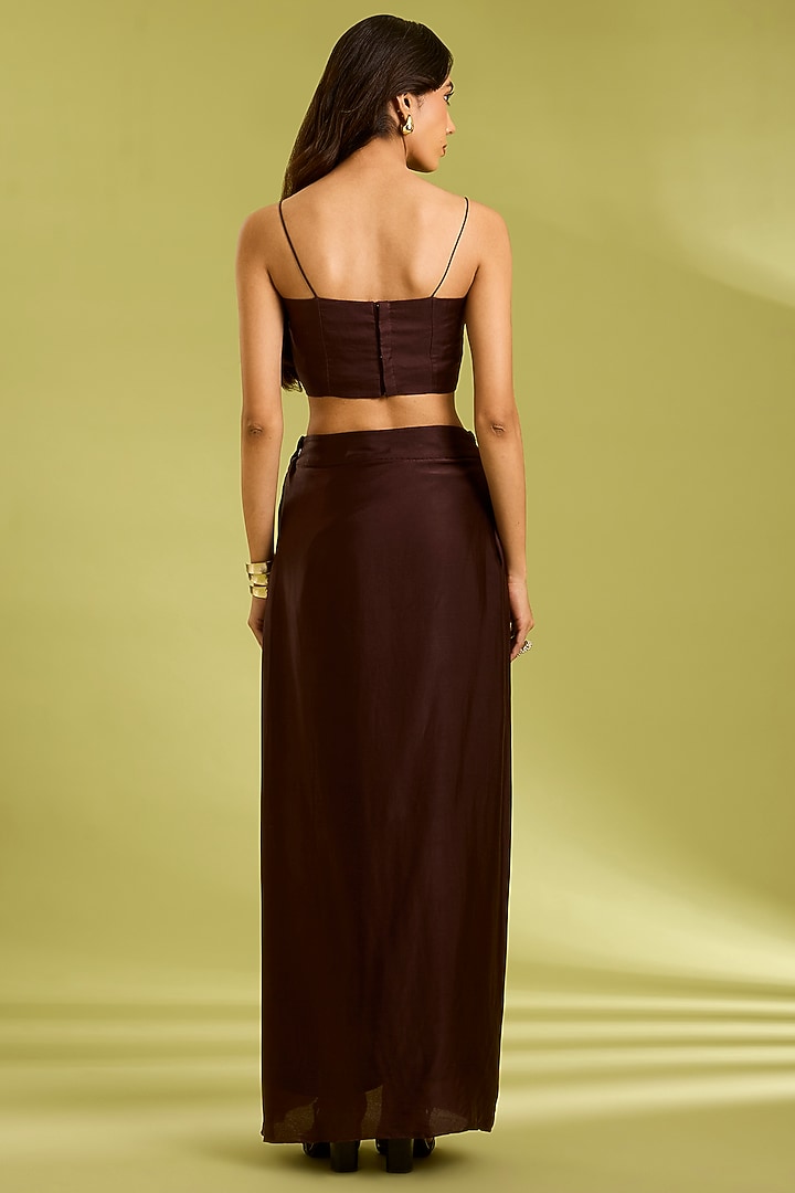 Brown Georgette Satin Draped Skirt Set by Ewoke at Pernia's Pop Up Shop