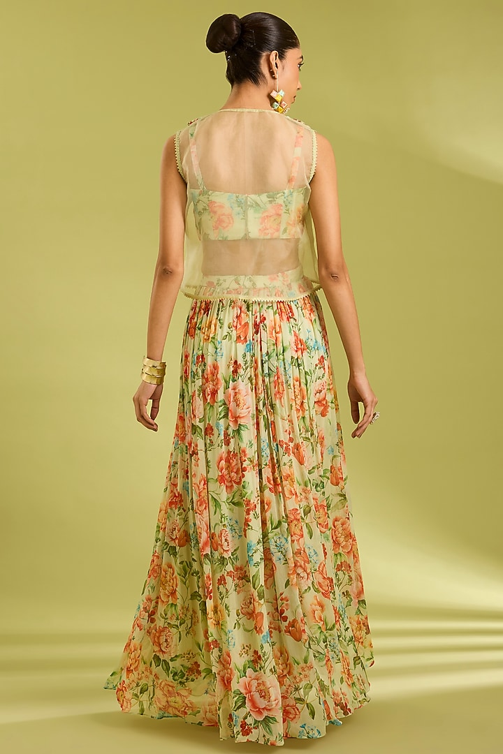 Green Chiffon Floral Printed Skirt Set by Ewoke at Pernia's Pop Up Shop
