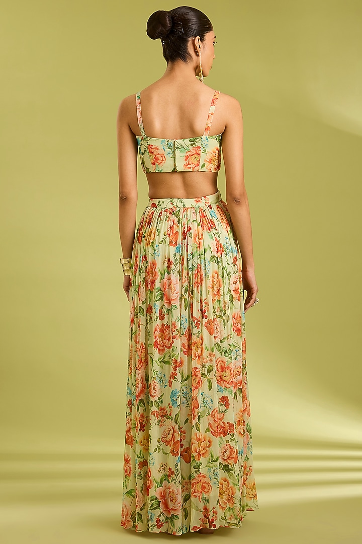 Green Chiffon Floral Printed Skirt Set by Ewoke at Pernia's Pop Up Shop