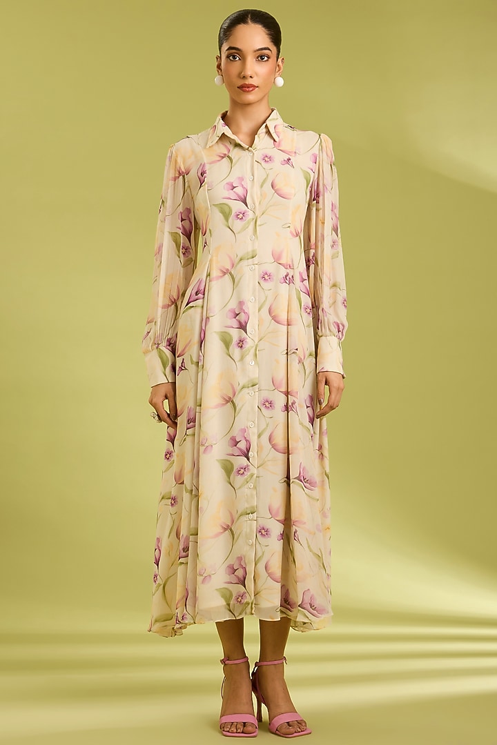 Ecru Shantoon Floral Printed Midi Summer Dress by Ewoke at Pernia's Pop Up Shop
