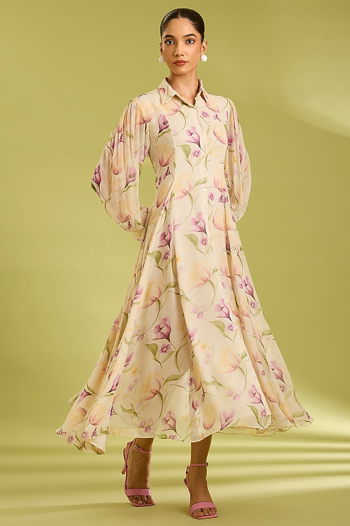 Ecru Shantoon Floral Printed Midi Summer Dress by Ewoke at Pernia's Pop Up Shop