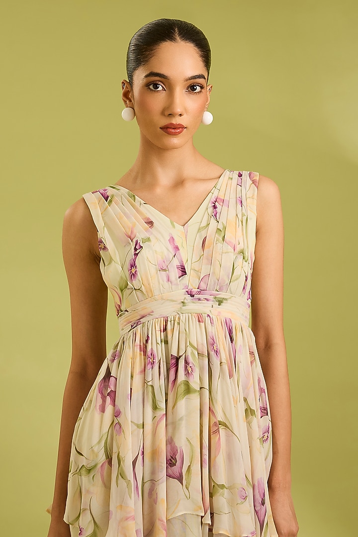 Ecru Shantoon Floral Printed Asymmetric Mini Summer Dress by Ewoke at Pernia's Pop Up Shop