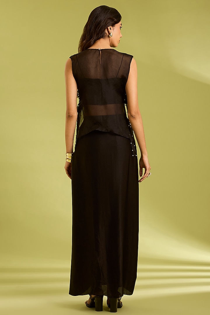 Black Georgette Satin Draped Skirt Set by Ewoke at Pernia's Pop Up Shop