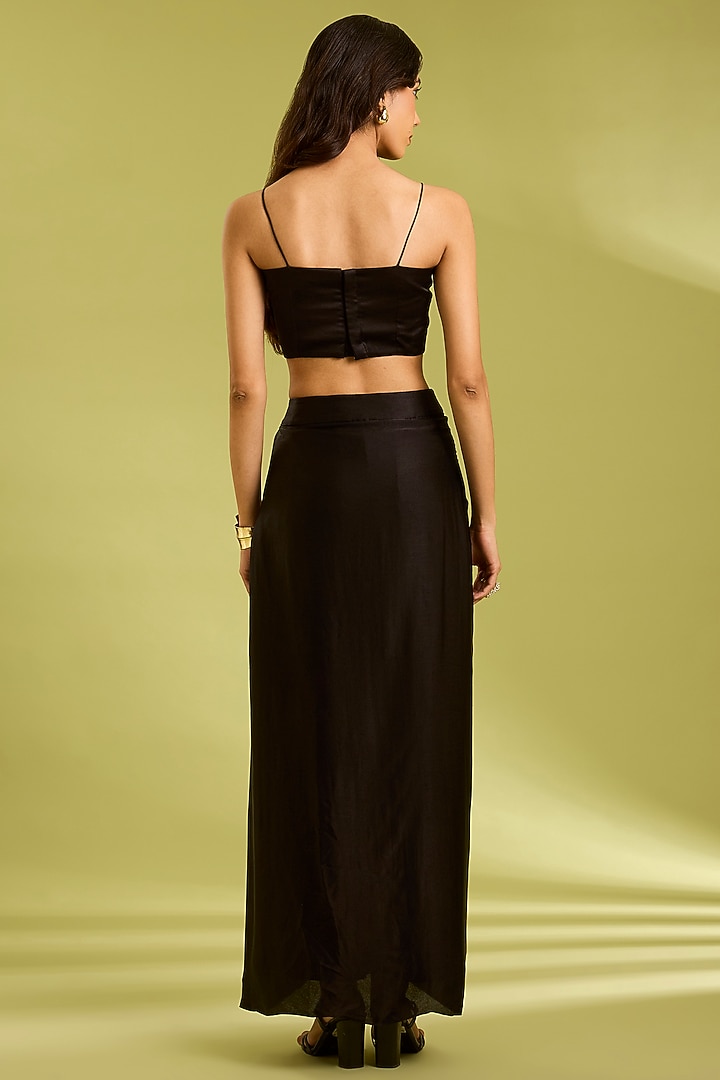 Black Georgette Satin Draped Skirt Set by Ewoke at Pernia's Pop Up Shop