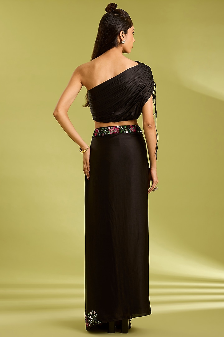 Black Georgette Satin Cowl Draped Skirt Set by Ewoke at Pernia's Pop Up Shop