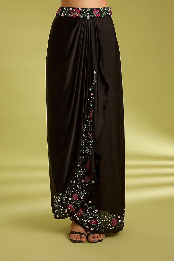 Black Georgette Satin Cowl Draped Skirt Set by Ewoke at Pernia's Pop Up Shop
