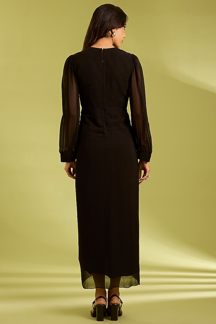 Black Georgette Cutdana Embroidered Draped Vacation Dress by Ewoke at Pernia's Pop Up Shop