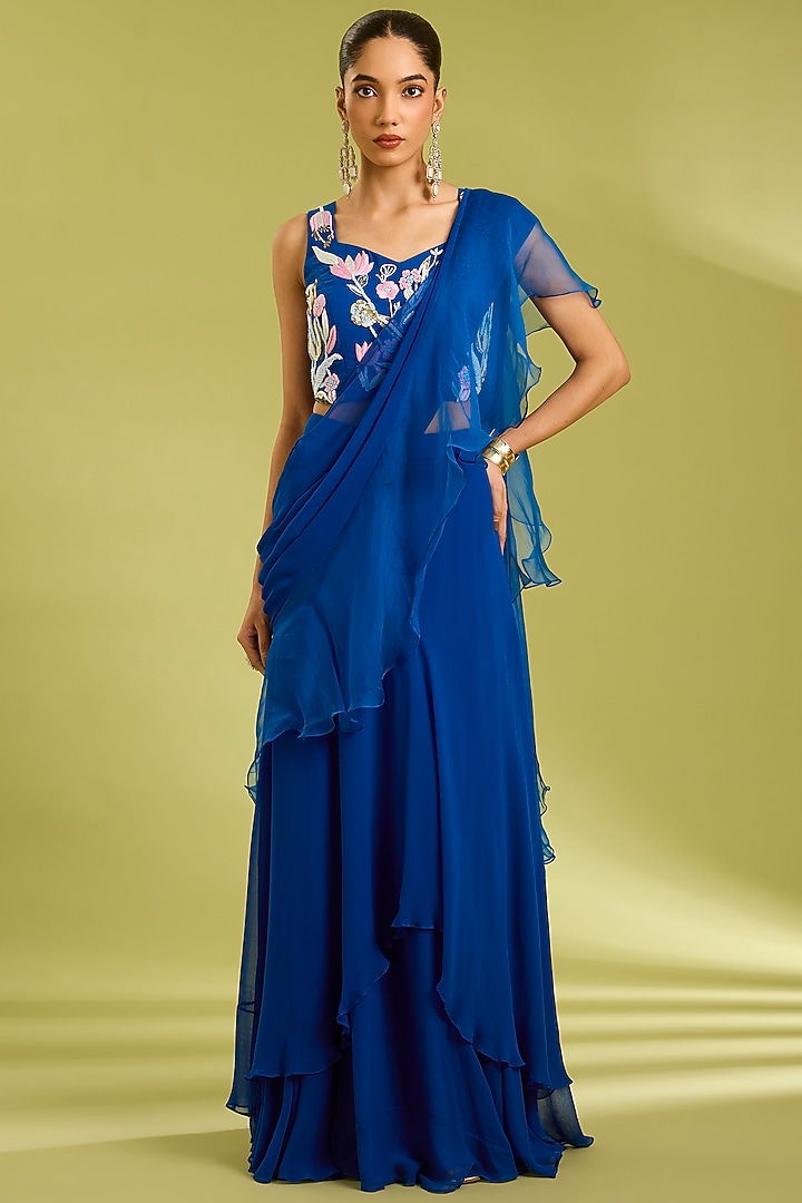 Pink Organza & Crepe Party Wear Lehenga Saree Set by Ewoke at Pernia's Pop Up Shop